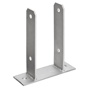 U-förmige Pfostenlasche aus Edelstahl zum Aufschrauben, 200x91x60 mm, für 90 mm Pfosten.