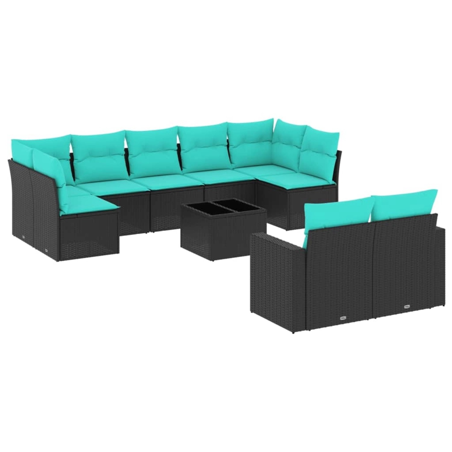 vidaXL 10-Tlg Garten-Sofagarnitur mit Kissen Schwarz Poly Rattan 3219417