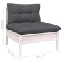 Weißes Gartenmöbel-Lounge-Set aus Kiefernholz mit anthrazitfarbenen Kissen.