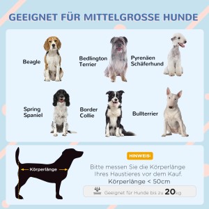 Infografik: Geeignete Hundegrößen für PawHut Hundehütte. Verschiedene Hunderassen und Messanleitung.