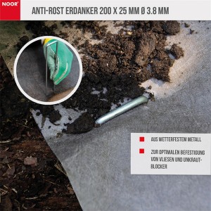 100 Anti-Rost Erdanker 200mm zum Befestigen von Vlies und Unkrautblockern im Garten.