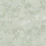 Laura Ashley Vliestapete Eglantine Silhouette in zartem Grün mit Rosen, Blättern und Vogel-Silhouetten.