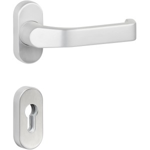 Weißes Türgriff-Set für Kunststofftüren (Innen) mit Drücker und Rosette.