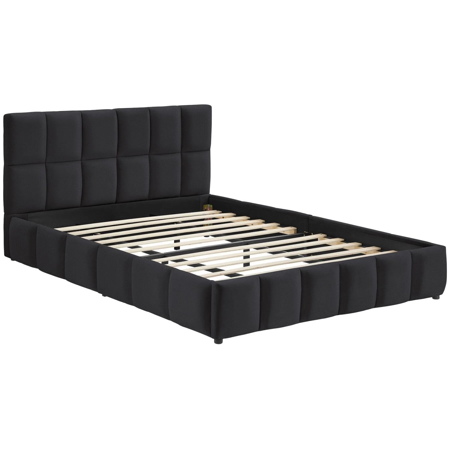 Tectake Polsterbett Shirley Samtbezug Mit Steppmuster Integrierter Lattenrost 180 x 200 cm 220 x 193 x 93 cm Samtoptik Schwarz
