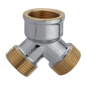 Kirchhoff 2-Wege-Verteiler, 3/4 Zoll, Chrom, für Gewindefittings.