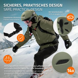 ECD Germany Skihelm für Herren und Damen Snowboardhelm Robust Grün L 58-61 cm mit Belüftungssystem und Skibrillenhalter