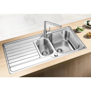 Blanco Einbauspüle Dinas 6 S Spülbecken Edelstahl Reversibel mit Restebecken & Tropftasse inkl. Drehknopf-Siebkorbüberlaufventil