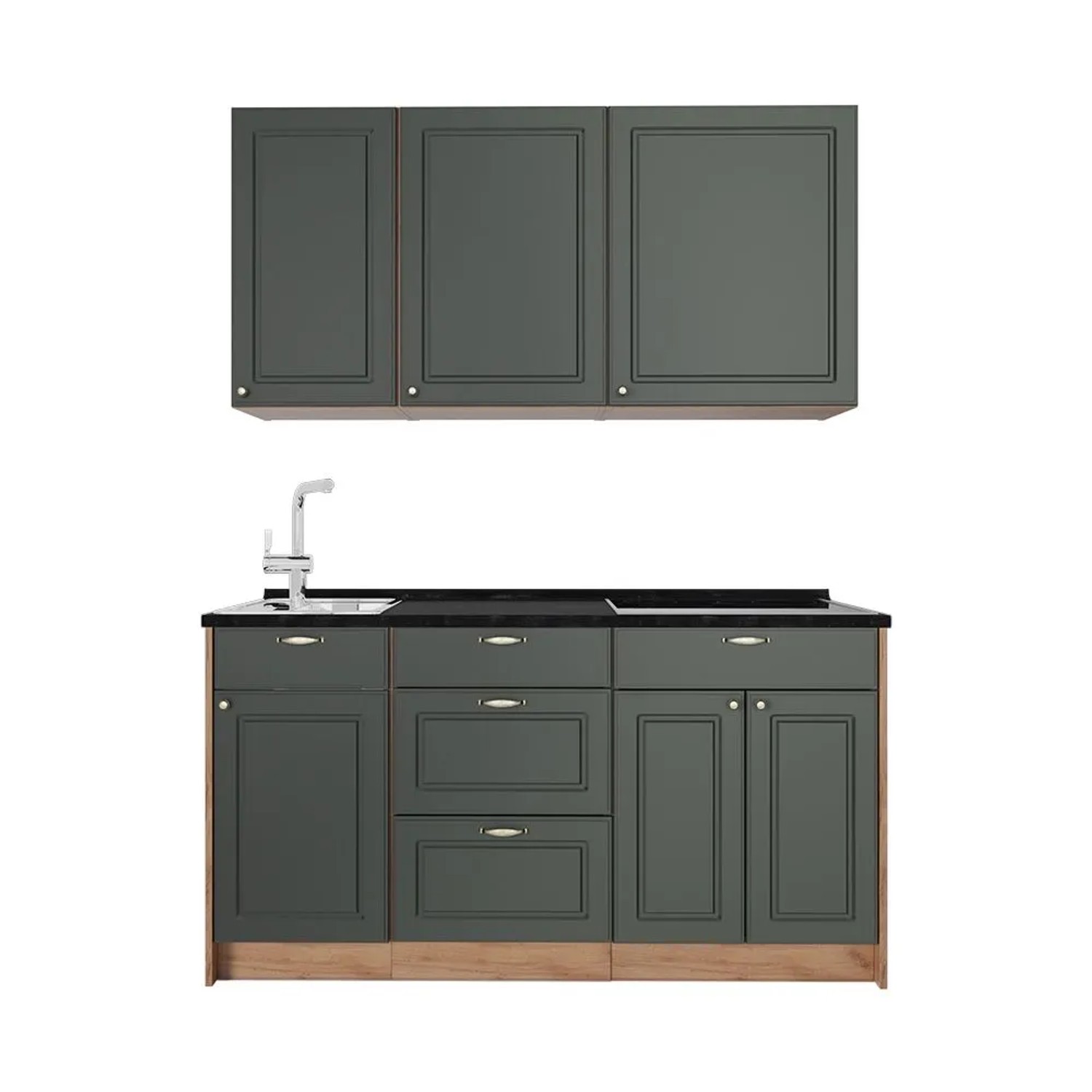Vicco Singleküche Fame-Line Grün-Gold Landhaus/Goldkraft Eiche 150 x 82 AP Anthrazit Art Nr 64787