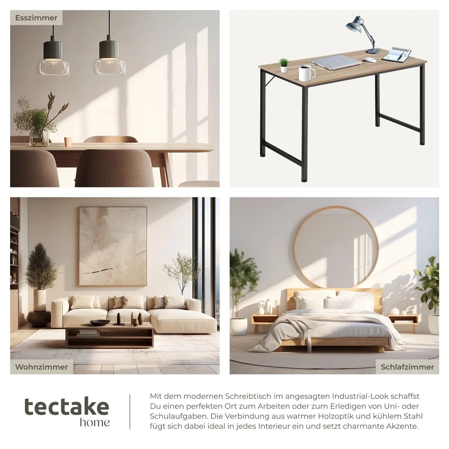 Tectake Schreibtisch Jenkins im Industrial Style mit Holz- und Stahlgestell in Eiche Sonoma.