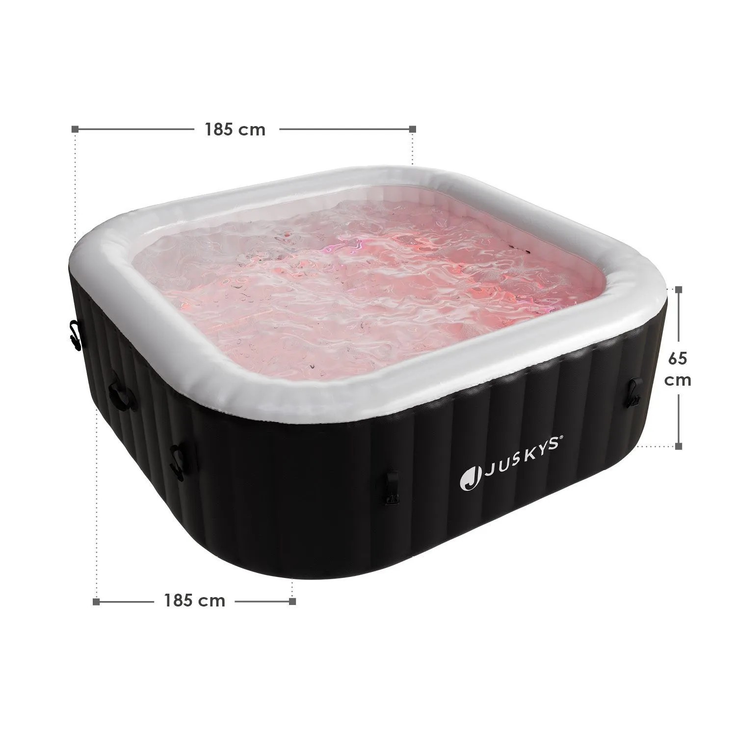 Juskys SpaLuxe aufblasbarer Whirlpool, schwarz-weiß, mit LED-Beleuchtung und sprudelndem Wasser. Maße: 185x185x65 cm.