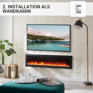 BALDERIA AG-50 Elektrokamin als Wandkamin mit 3D-Flammeneffekt in Schwarz.