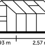 Skizze des Halls Gewächshauses Popular 86 Schwarz 5 m² mit Maßangaben.