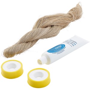 Gewindedicht-Set, 3-teilig: Dichtungshanf, Dichtpaste, Gewindedichtband für Sanitär- und Heizungsinstallation.