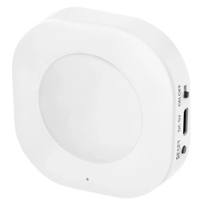 Weißer Osram Smart+ Bewegungssensor mit Schalter und USB-Anschluss.