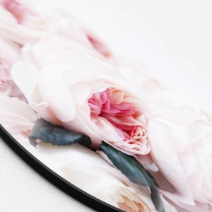 Rundes Glasbild mit rosa Blumen, 30x30 cm, moderne Wanddeko.