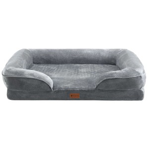 Graues Juskys Hundebett Sheena L, ein bequemes Hundekörbchen mit weichem Flanellbezug und orthopädischer Matratze.