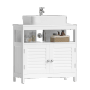 Weißer Songmics Waschbeckenunterschrank Saggio mit Lamellentüren und Aufsatzwaschbecken.