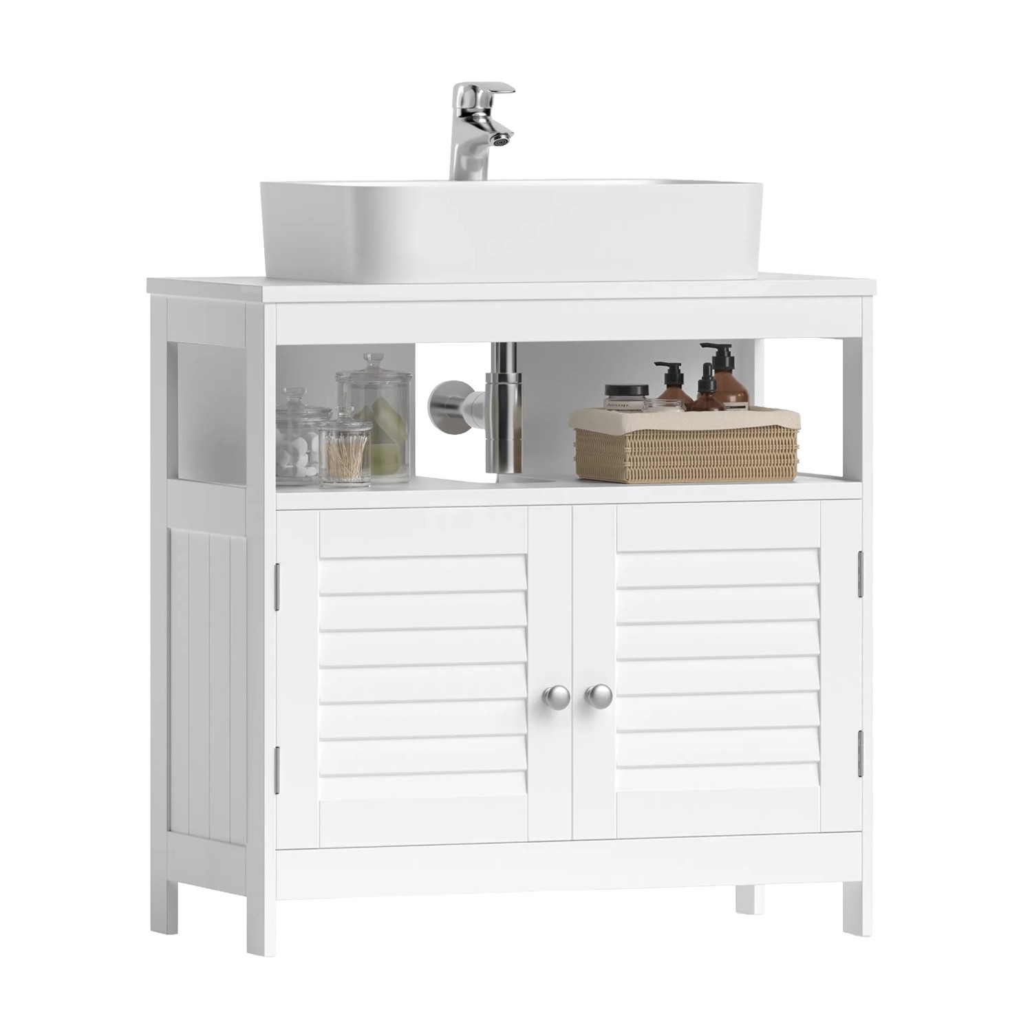 Songmics Waschbeckenunterschrank Saggio mit 2 Lamellentüren Weiß günstig online kaufen