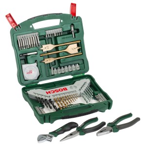 Bosch X-Line 70-teilig Zubehörbox mit Bohrern, Bits, Steckschlüsseln und Zangen-Set.