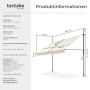 Technische Zeichnung der beigen Tectake Klemmmarkise mit Handkurbel, Maße 300x180 cm, UV-Schutz 50+.