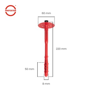 Protektor Dämmstoffdübel, rot, 10x220mm mit Kunststoffnagel für WDVS.