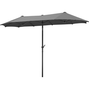 Rechteckiger, anthrazitfarbener Schneider Balkonschirm Salerno mit Knickfunktion.