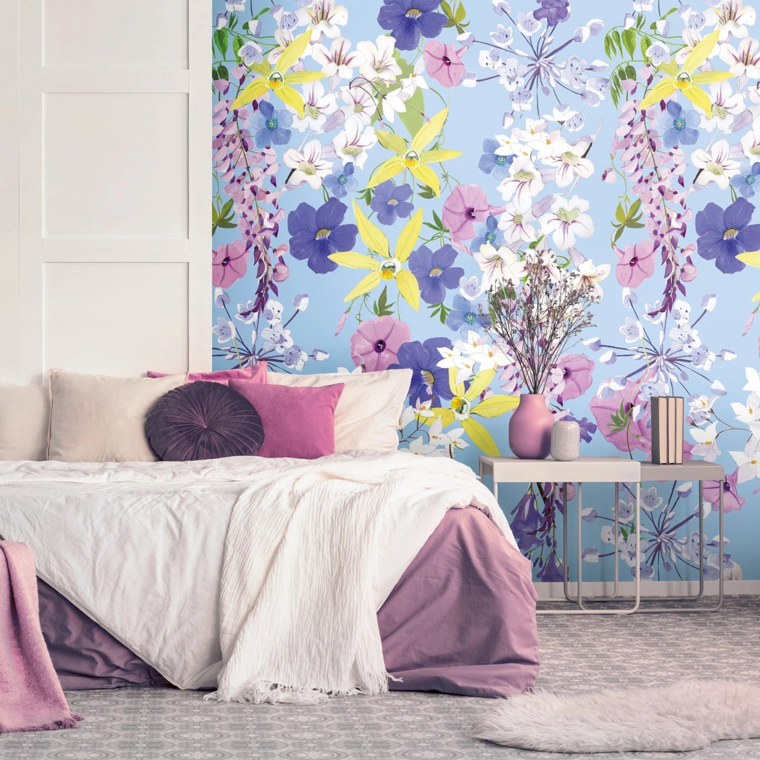 PROFHOME 391961-GU Fototapete Blumen Violett flieder Gelb Rosa 1,59 m x 2,8 günstig online kaufen