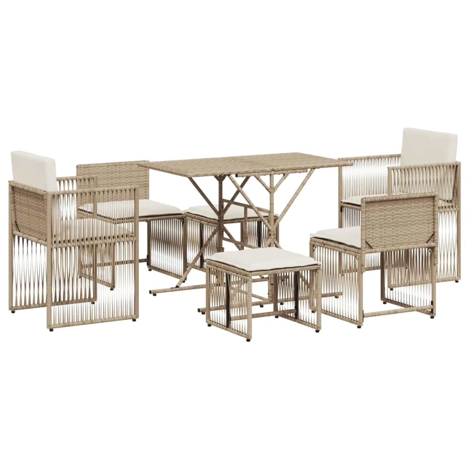 vidaXL 7-tlg Garten-Essgruppe mit Kissen Beige Poly Rattan Modell 38 günstig online kaufen