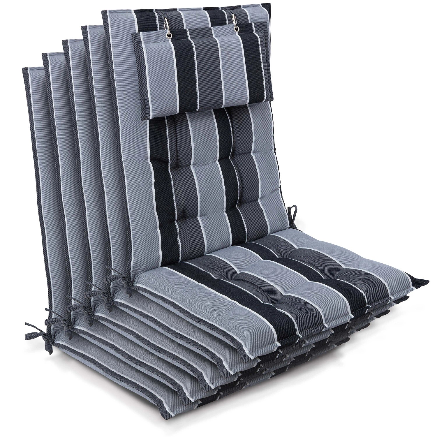 Beautissu 5er Set Sun-HL Hochlehner Auflage 120x50x8cm Anthrazit-Gestreift