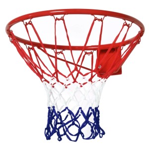 Roter HOMCOM Basketballkorb aus Metall mit rot-weiß-blauem Polypropylen-Netz (46 cm) für Spiel & Spaß.