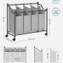 Grauer Songmics Wäschesammler mit 4 Fächern (140 l) und Rollen.