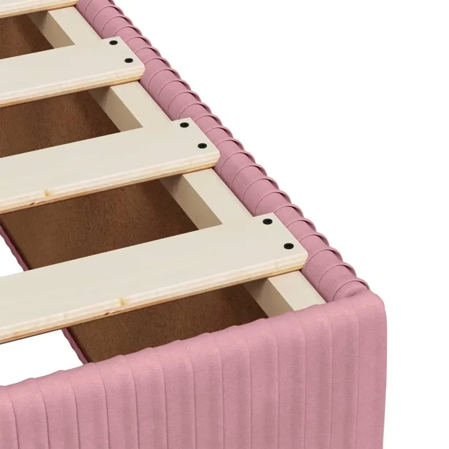 Detailansicht Boxspringbett rosa Samt (100x200 cm) mit Lattenrost.