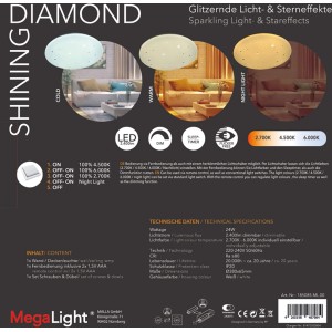 MegaLight LED-Deckenleuchte Shining Diamond mit Lichtfarbenwechsel, verschiedene Lichtstimmungen.