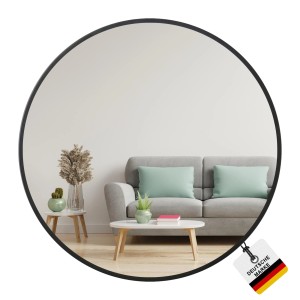 Runder Albatros Spiegel mit schwarzem Metallrahmen, 60 cm Durchmesser.