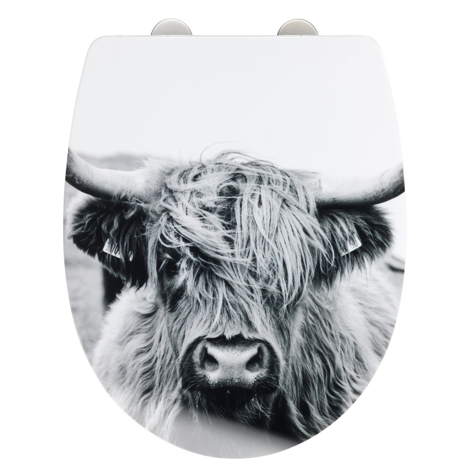 Wenko WC-Sitz Yak High Gloss mit Kuh-Motiv, Thermoplast, hochglänzend.