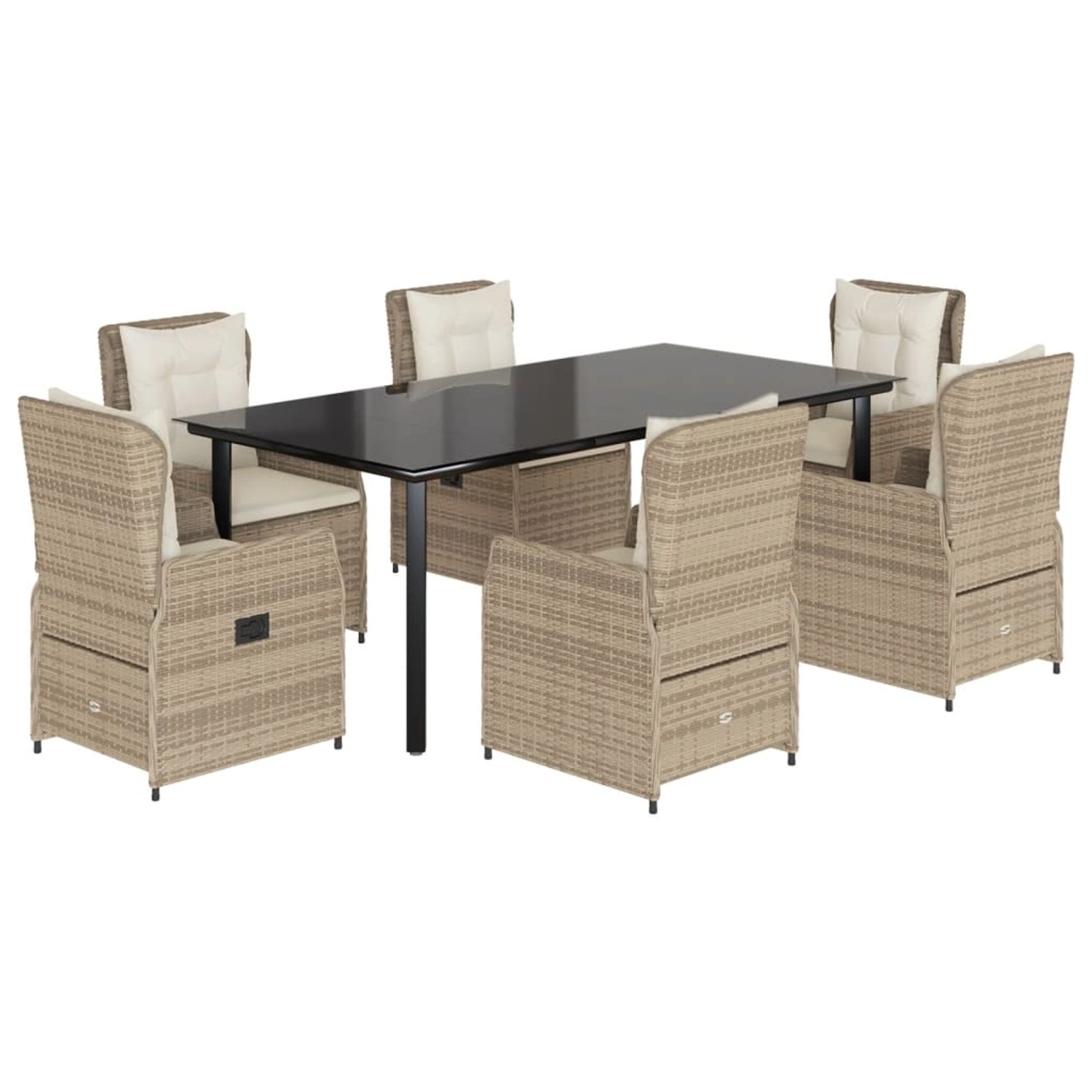vidaXL 7-Tlg Garten-Essgruppe mit Kissen Beige Poly Rattan 3262894