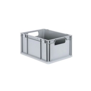 Graue PROREGAL Eurobox 20L mit Griffen, eine Aufbewahrungsbox für Industrie und Gewerbe.