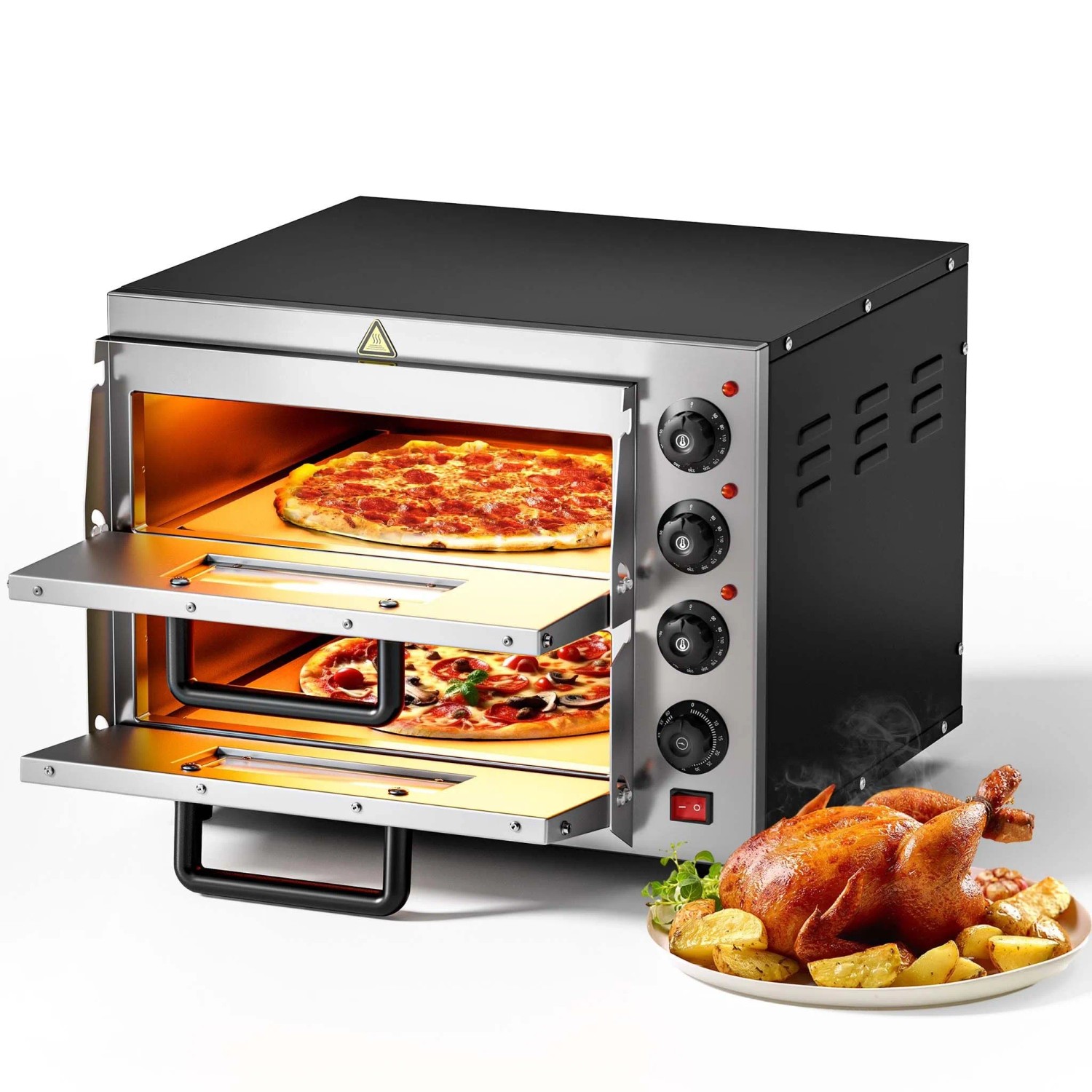 Wiltec Pizzaofen 3000W Backofen 2 Etagen Edelstahl Cordierit Pizzastein Gastro Ofen