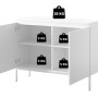 Sideboard Bemmi mit offenen Türen, 4 Fächern und Belastbarkeitsangaben: 20 kg oben, 5 kg pro Regalboden.