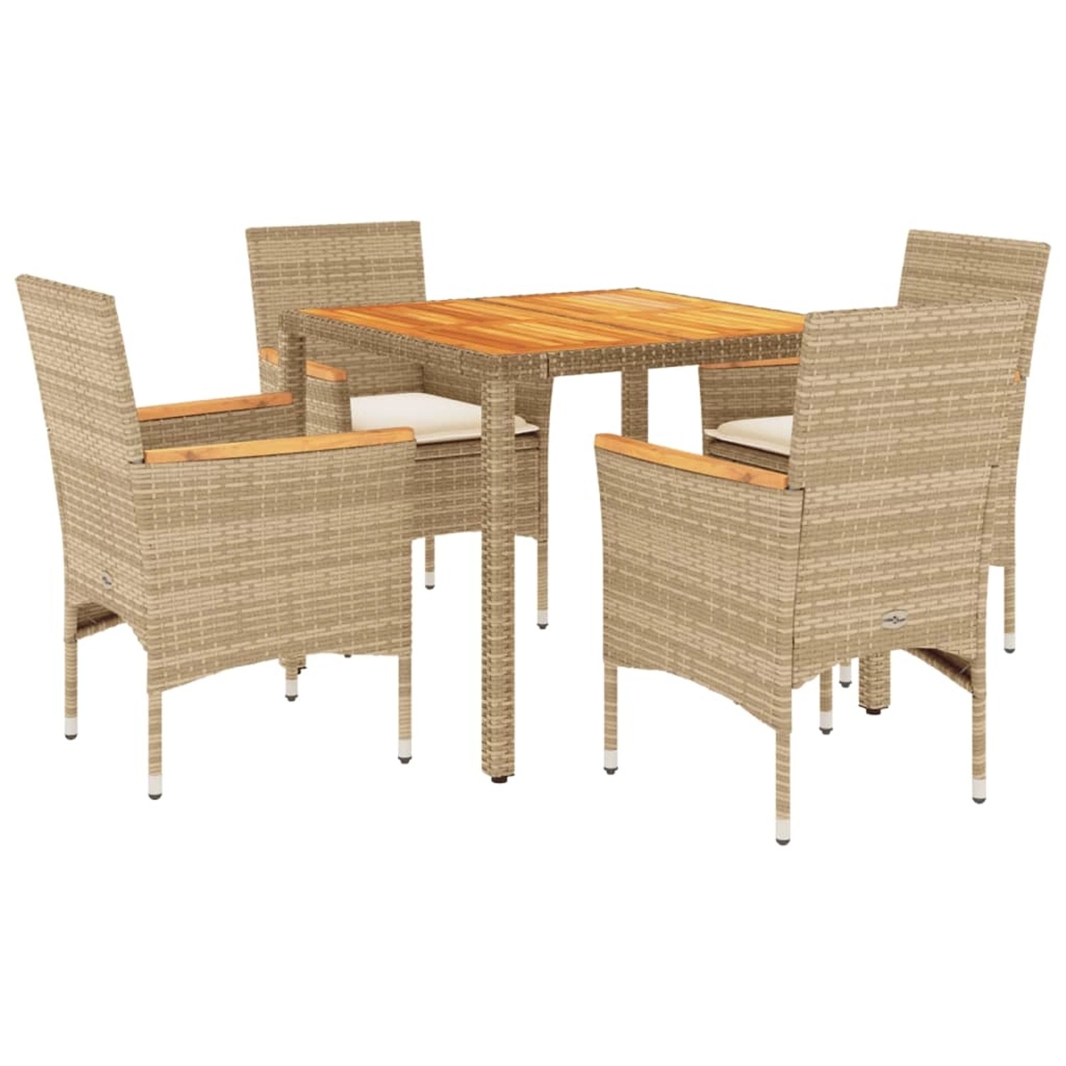 vidaXL 5-Tlg Garten-Essgruppe mit Kissen Beige Poly Rattan Akazie 3278640 günstig online kaufen