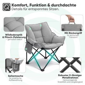 Sekey Faltbarer Campingstuhl Gepolstert bis 130 KG