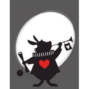 Komar Wandbild Alice Rabbit, 30x40 cm, mit Hasen-Silhouette, Herz und Trompete.