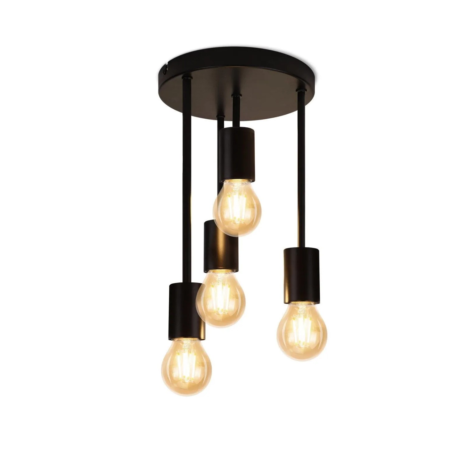 ZMH Deckenleuchte Schwarz Vintage 4-flammig E27 Rund Küchenlampe Metall Hängend