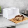 Wenko Brotkasten mit Bambusbrett, weiß, mit Brot auf Schneidebrett. Vorratsdose für Küche.