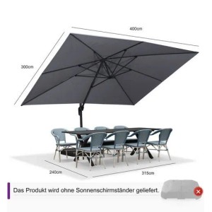 PURPLE LEAF Sonnenschirm Rechteckiger 300 X 400 cm Alu Balkonschirm Groß Ampelschirm Hellgrau
