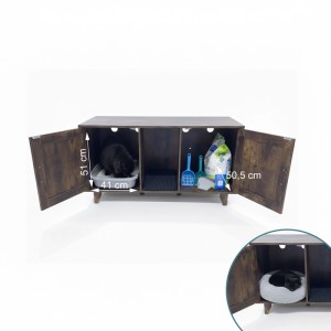 Relaxdays Katzenschrank MDF Holzwerkstoff Eisen Vintagebraun mit 2 Kammern Höhenverstellbar Rutschfest 65 cm x 120 cm x 52 cm 25,2 kg