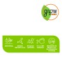 GROW by OBI Orchideendünger 500ml: Symbole für Sofortwirkung, Nährstoffe, Spurenelemente, Ergiebigkeit und Unbedenklichkeit.