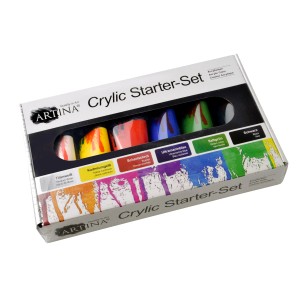 Artina Crylic Acrylfarben Set, 6 Farben (Titanweiß, Kadmiumgelb, Saftgrün, Scharlachrot, Ultramarinblau, Schwarz)