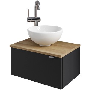 Pelipal Einzelwaschtisch Serie 6915, 51 cm, Schwarz, mit weißem Aufsatzwaschbecken und Armatur.