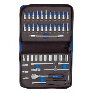 LUX Steckschlüsselsatz Classic 6,3 mm (1/4) 45-teilig im geöffneten Etui.